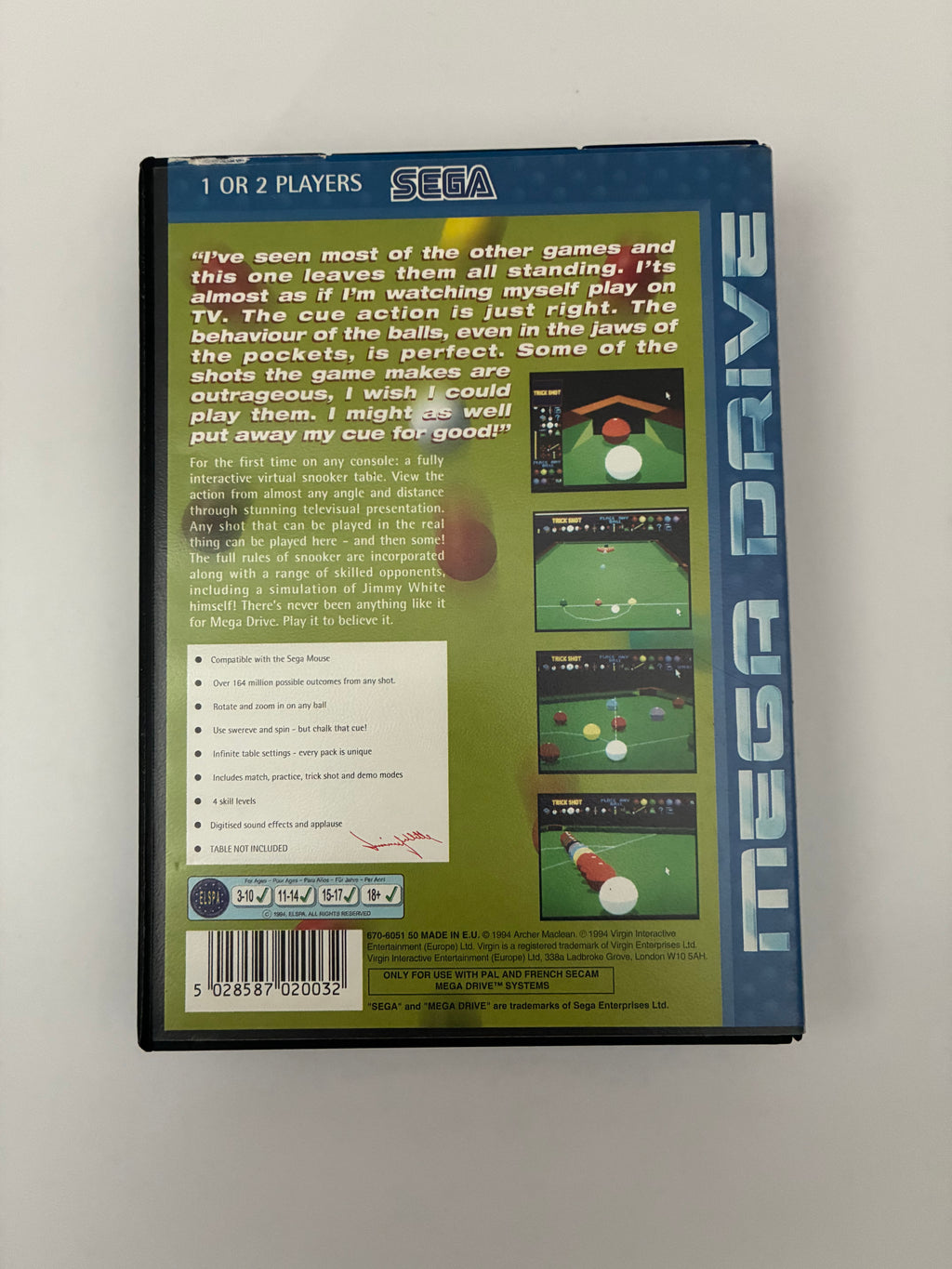 Jimmy White's Whirlwind Snooker - Sega Mega Drive